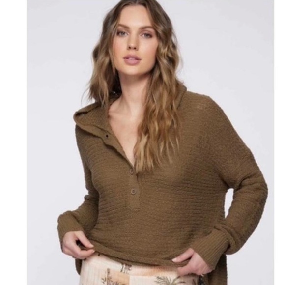 Green O’Neill Knit Button-Up Sweater w/ hood - Picture 1 of 6